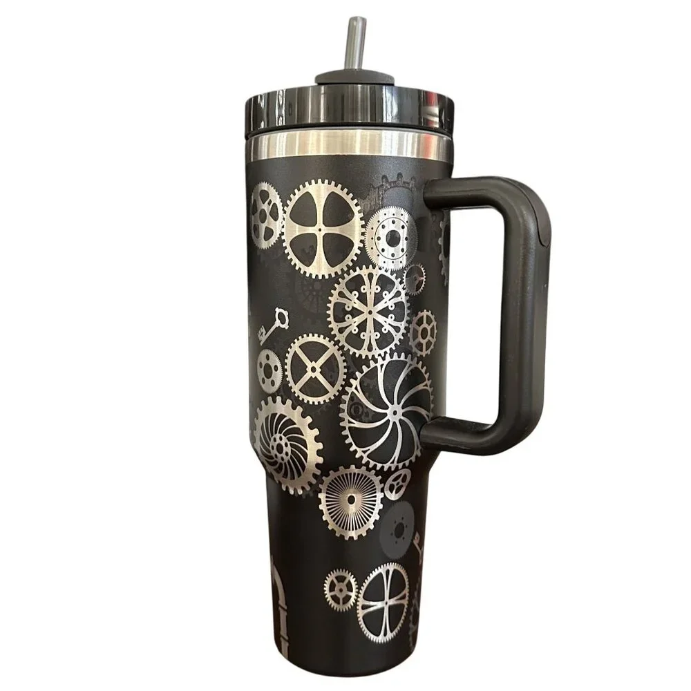 Stainless Steel Tumbler 40oz Handle Black Engraved Personalized